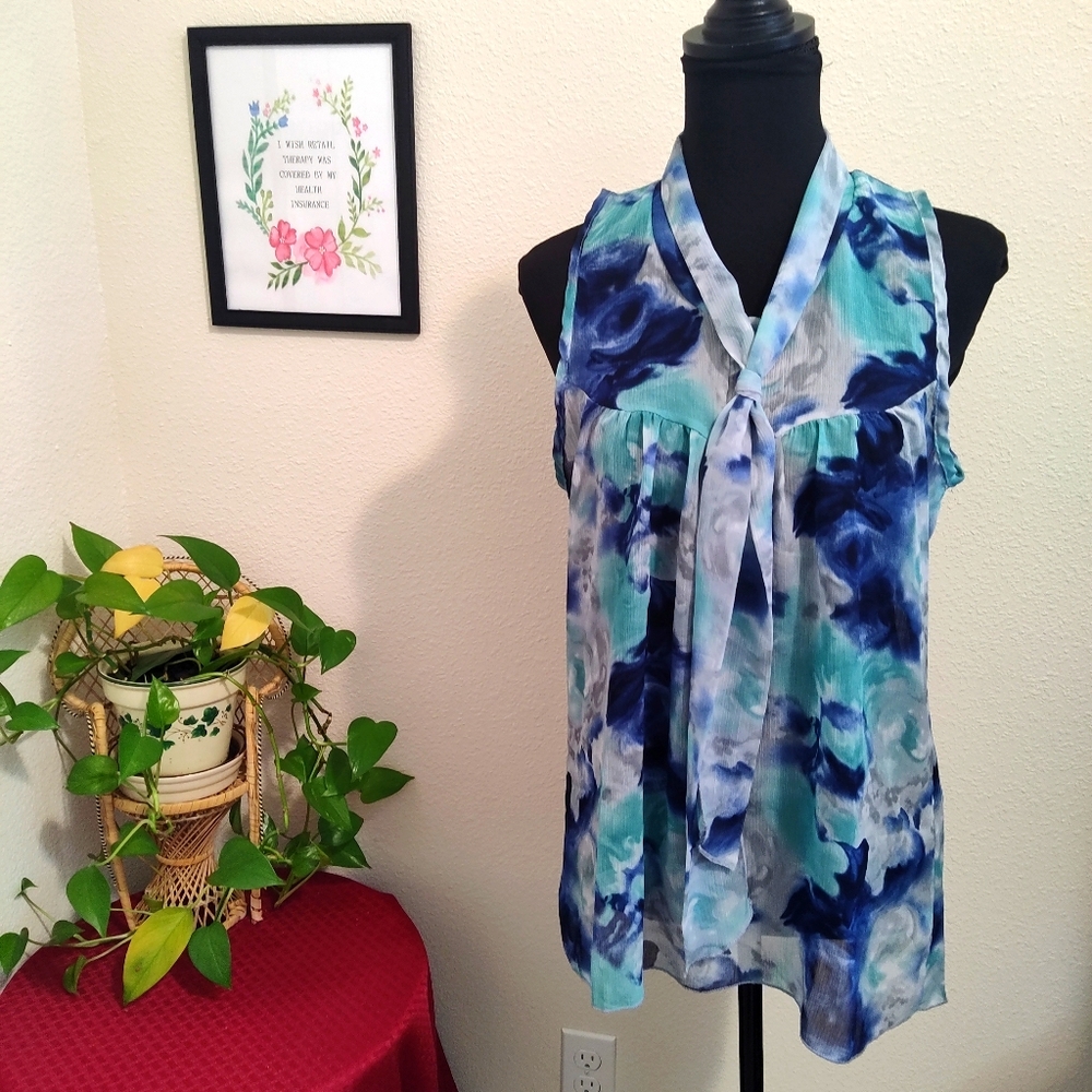 Charlotte Russe Womens Top Size Medium Blouse Sheer Office Summer Watercolor